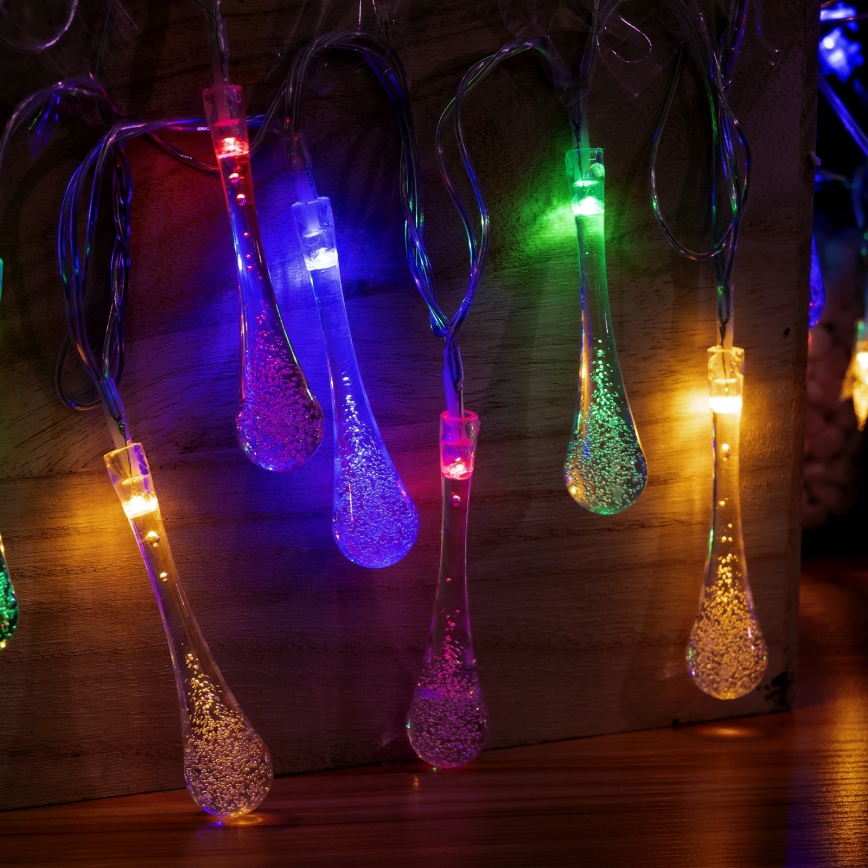 Aigostar - Guirlande LED extérieure 25xLED/8 fonctions 3xAA 2,5m IP44 gouttes multicolores