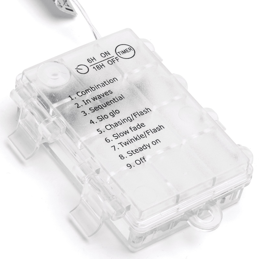 Aigostar - Guirlande lumineuse de Noël extérieure 200 LED / 8 fonctions 3xAA 5 x 2 m IP44 blanc chaud