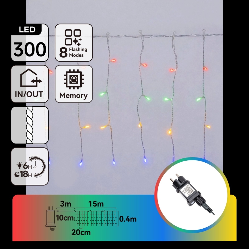 Aigostar - Guirlande lumineuse de Noël extérieure à LED 300xLED/8 fonctions 18x0,4m IP44 multicolore