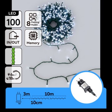 Aigostar - Guirlande lumineuse de Noël extérieure LED 100 LED/8 fonctions 13 m IP44 blanc froid