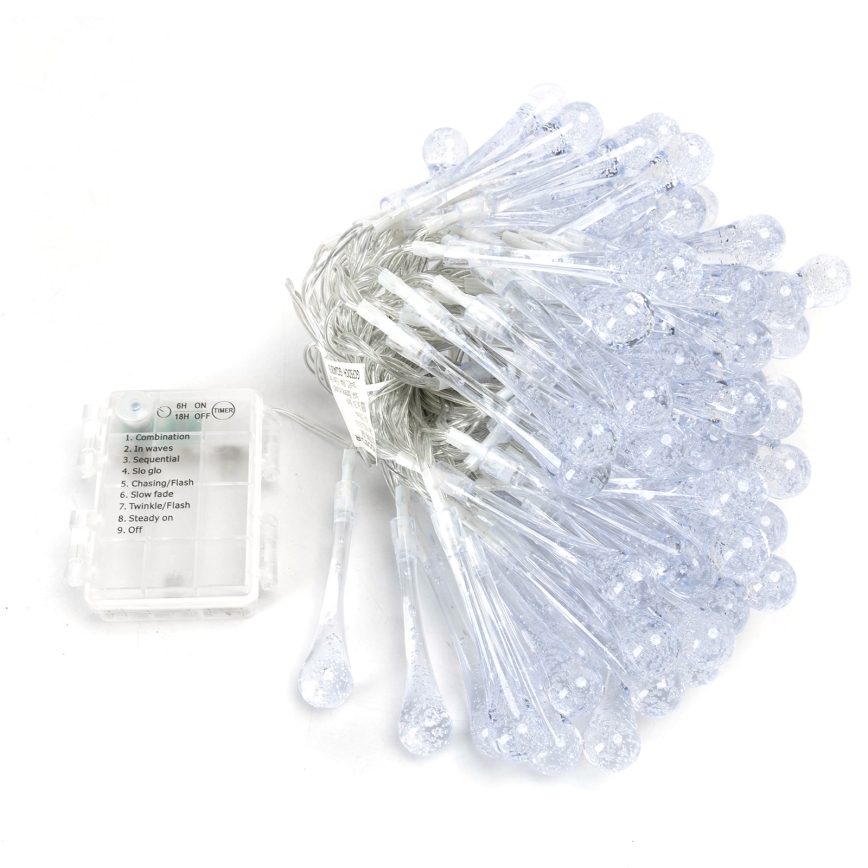 Aigostar - Guirlande de Noël LED extérieure, 100 LED, 8 modes, 3x AA, 10 m, IP44, gouttes multicolores