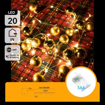 Aigostar - Guirlande lumineuse de Noël LED 20xLED/3xAA 2 m blanc chaud