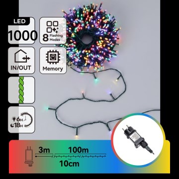 Aigostar - Guirlande lumineuse de Noël LED d'extérieur 1000 LED / 8 fonctions / 103 m / IP44 / multicolore