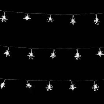 Aigostar - Guirlande lumineuse de Noël LED d'extérieur 50 LED / 8 fonctions / alimentation 3x AA / 5 m / IP44 / blanc froid / étoiles
