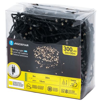 Aigostar - Guirlande lumineuse de Noël LED extérieure, 300 LED, 8 fonctions, 30 m, IP44, blanc chaud