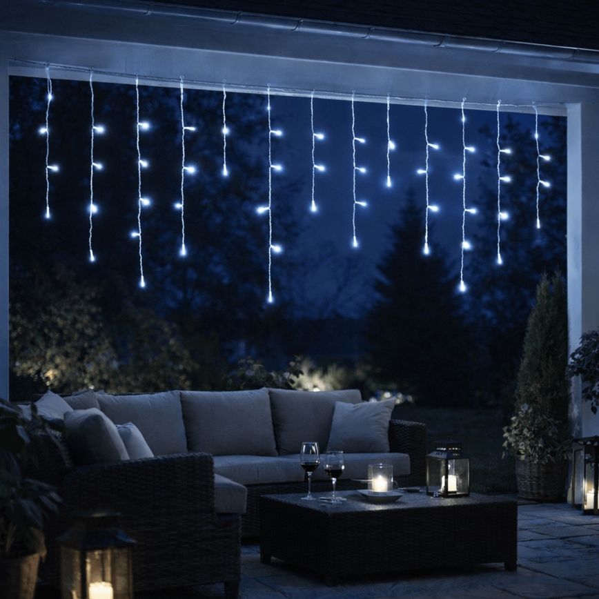 Aigostar - Guirlande de Noël LED d'extérieur 300 LED, 8 fonctions, 3xAA, 18 x 0,6 m, IP44, blanc froid