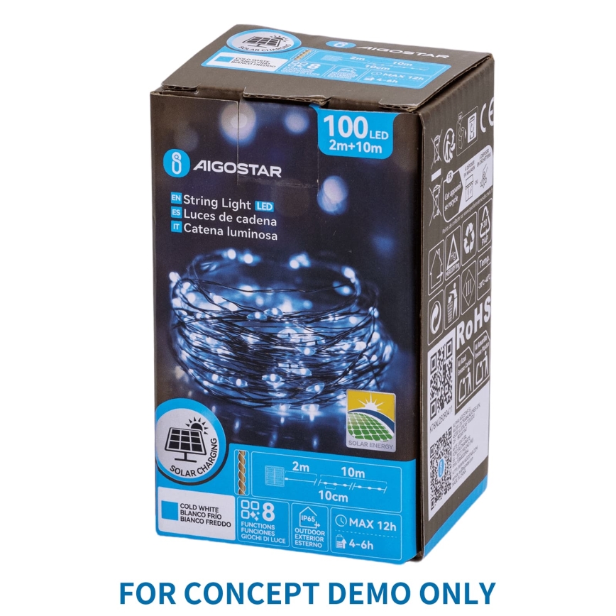 Aigostar - Guirlande lumineuse de Noël LED pour extérieur 600 LED / 8 fonctions 5 m IP44 blanc froid