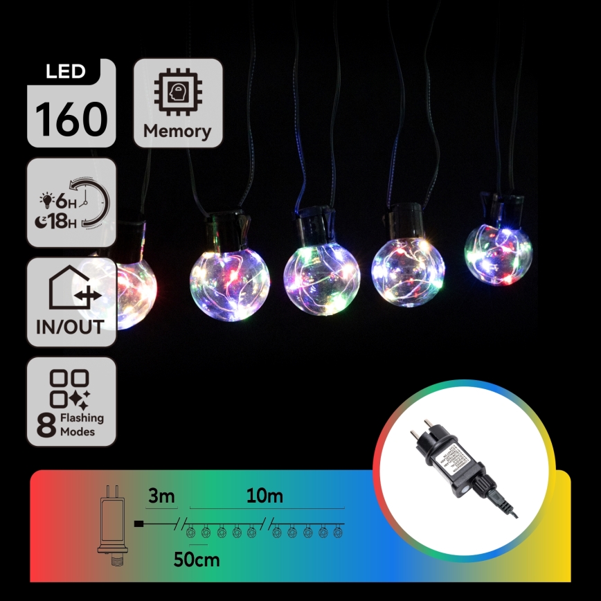 Aigostar - Guirlande lumineuse décorative d'extérieur 160 LED 10 m IP44 multicolore