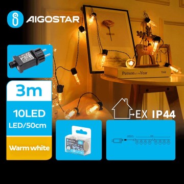 Aigostar - Guirlande lumineuse décorative LED d'extérieur 10xLED/3m IP44 blanc chaud