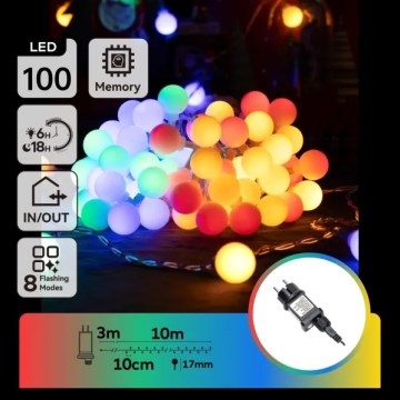 Aigostar - Guirlande lumineuse d'extérieur décorative 100 LED, 8 modes, 10 m, IP44, multicolore