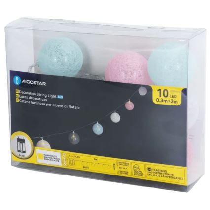 Aigostar - Guirlande lumineuse LED 10 LED/3xAA 2 m blanc chaud