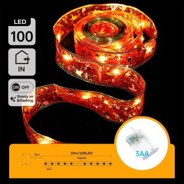 Aigostar - guirlande lumineuse LED 100xLED/3xAA 10 m blanc chaud/rouge
