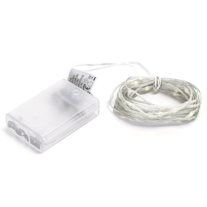 Aigostar - Guirlande lumineuse LED 50 LED, 3x AA, 5,3 m, blanc froid