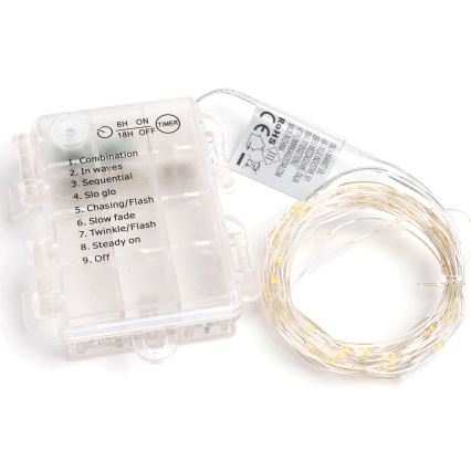 Aigostar - Guirlande lumineuse LED d'extérieur 50xLED/8 modes 3xAA 5,3 m blanc chaud
