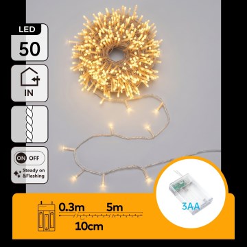 Aigostar - Guirlande lumineuse LED 50xLED/3xAA 5,3m blanc chaud