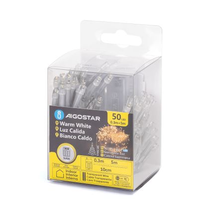 Aigostar - Guirlande lumineuse LED 50xLED/3xAA 5,3m blanc chaud