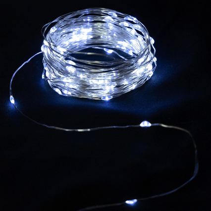 Aigostar - Guirlande lumineuse LED d'extérieur 50 LED, alimentée par 3 piles AA, IP44, 5,3 m, blanc froid