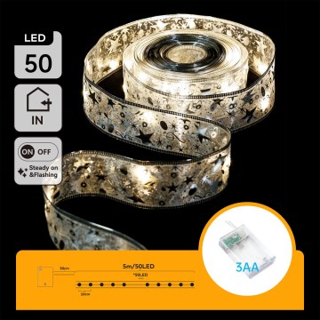 Aigostar - Guirlande lumineuse LED 50xLED/3xAA 5 m blanc chaud argentée