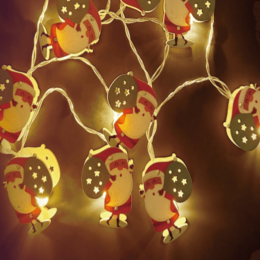 Aigostar - Guirlande lumineuse LED de Noël 10 LED / 3 piles AA, 1,5 m, blanc chaud, motif Père Noël