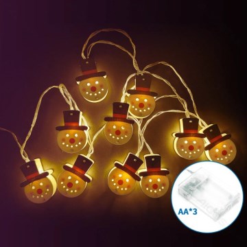 Aigostar - Guirlande lumineuse LED de Noël 10 LED/3xAA 1,5 m blanc chaud bonhomme de neige