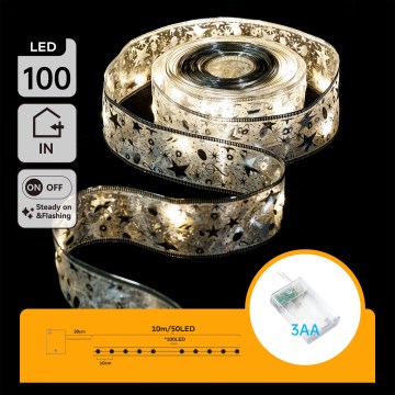 Aigostar - guirlande lumineuse LED de Noël 100xLED/3xAA 10 m blanc chaud, argentée