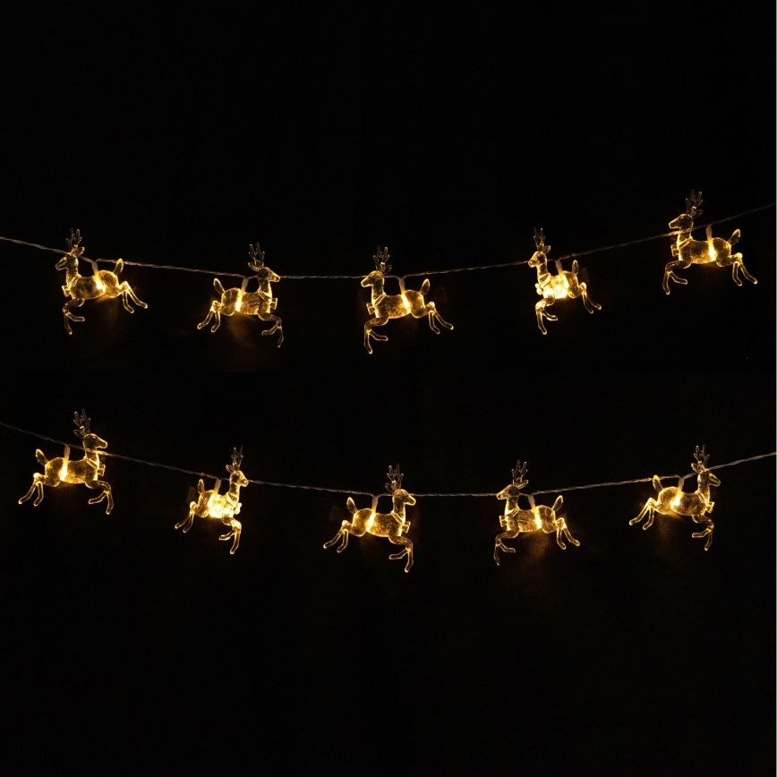 Aigostar - Guirlande lumineuse LED de Noël 10xLED/3xAA 1,5 m blanc chaud, motifs rennes