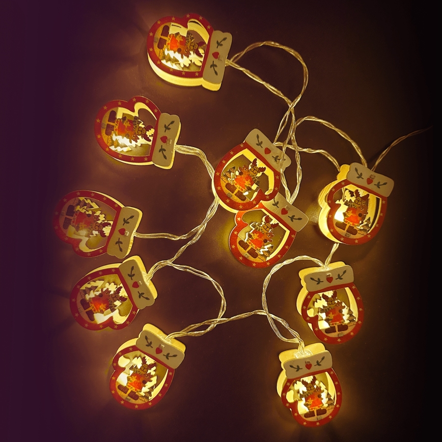 Aigostar - Guirlande lumineuse LED de Noël 10xLED/3xAA 1,5m blanc chaud gants