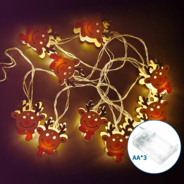 Aigostar - Guirlande lumineuse LED de Noël 10xLED/3xAA 1,5m blanc chaud motif renne