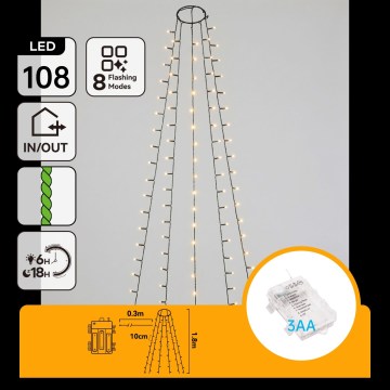Aigostar - Guirlande lumineuse LED de Noël d'extérieur 108 LED / 8 fonctions, fonctionne avec 3 piles AA, 1,8 m, IP44, blanc chaud