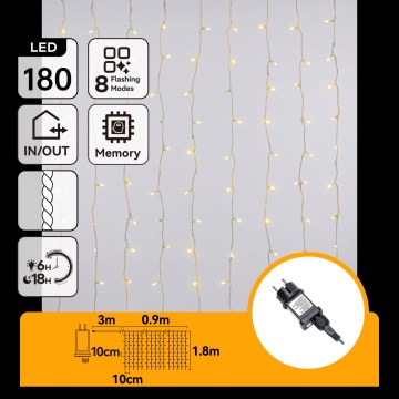 Aigostar - Guirlande lumineuse LED de Noël extérieure 180 LED/8 fonctions 3,9x1,8m IP44 blanc chaud