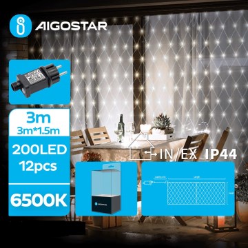 Aigostar - Guirlande lumineuse LED de Noël extérieure 200xLED/8 fonctions 6x1,5m IP44 blanc froid