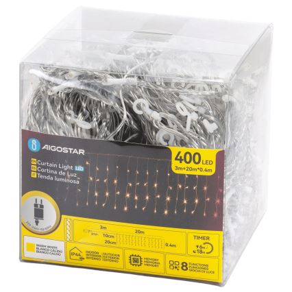 Aigostar - Guirlande de Noël extérieure LED 400xLED/8 fonctions 20x0,4m IP44 blanc chaud