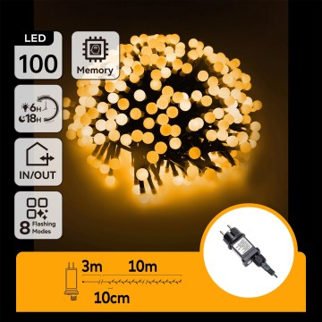 Aigostar - Guirlande lumineuse LED d'extérieur 100 LED / 8 fonctions, 10 m, IP44, blanc chaud