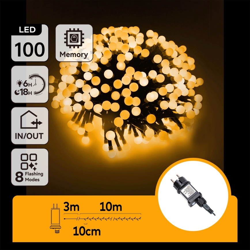 Aigostar - Guirlande lumineuse LED d'extérieur 100 LED / 8 fonctions, 10 m, IP44, blanc chaud