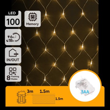 Aigostar - Guirlande lumineuse LED d'extérieur 100xLED/8 fonctions/3xAA 4,5x1,5m IP44 blanc chaud