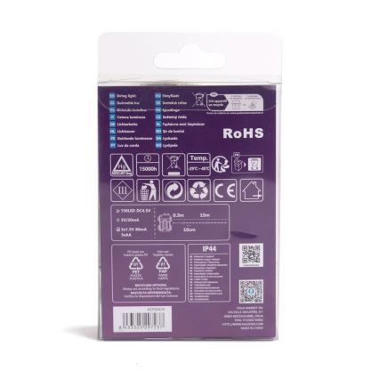 Aigostar - Guirlande lumineuse LED d'extérieur 150 LED / 8 fonctions, 3xAA, 15,3 m, IP44, blanc chaud