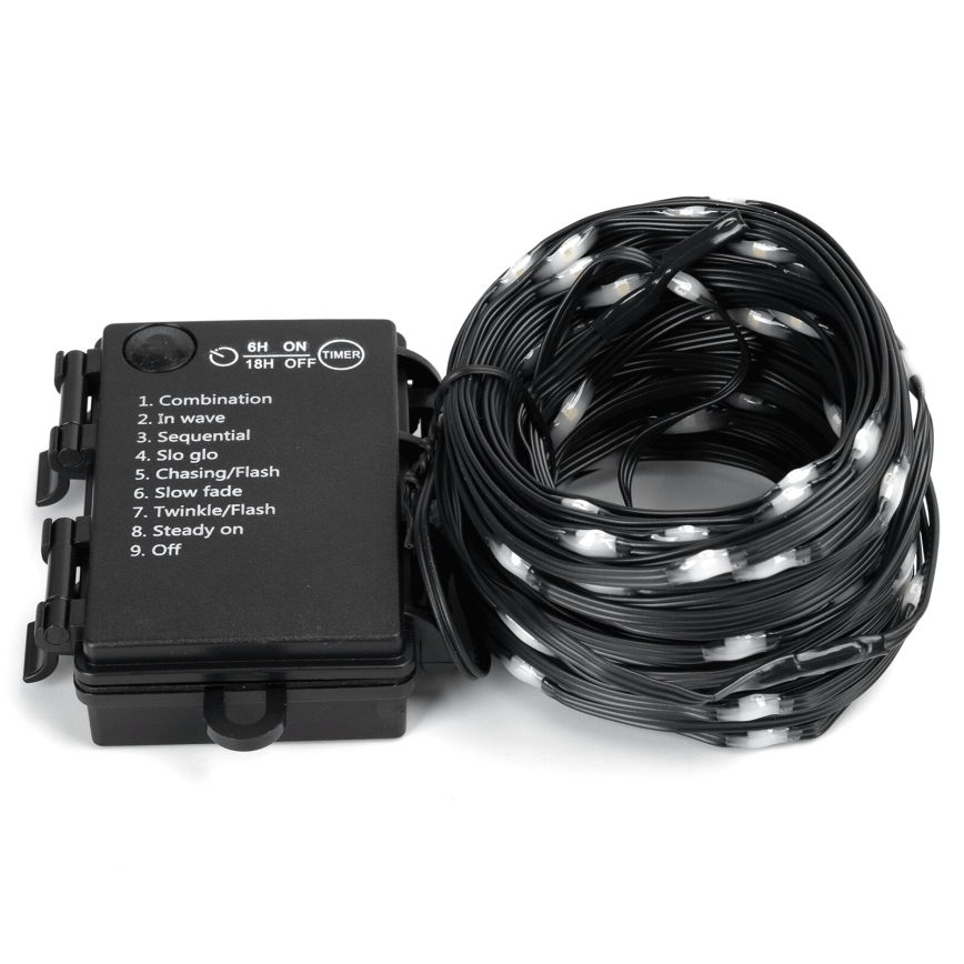 Aigostar - Guirlande lumineuse LED d'extérieur, 50 LED, 8 modes, fonctionnement sur 3 piles AA, 5,3 m, IP44, blanc froid