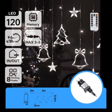 Aigostar - Guirlande lumineuse LED d'extérieur de Noël 120 LED/8 fonctions 3x0,6 m IP44 blanc froid + télécommande