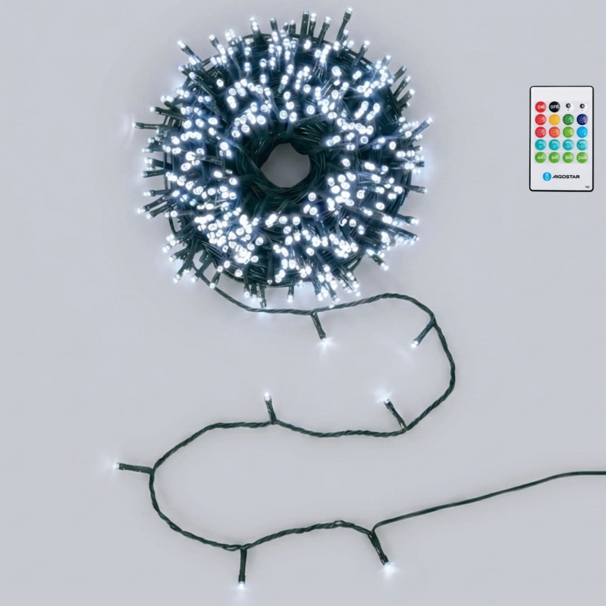 Aigostar - Guirlande de Noël LED dimmable d'extérieur avec capteur de mouvement 100xLED/3xAA 12m blanc froid + télécommande
