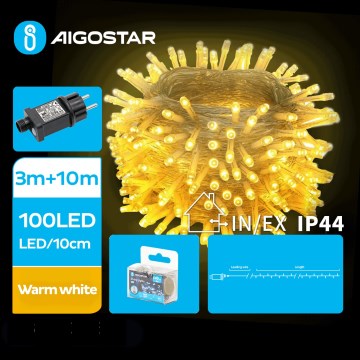 Aigostar - Guirlande lumineuse LED d'extérieur pour Noël, 100 LED, 8 fonctions, 13 m, IP44, blanc chaud