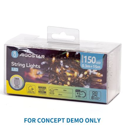 Aigostar - Guirlande lumineuse LED d'extérieur pour Noël 150xLED/8 fonctions 3xAA 5,3m IP44 bleue