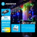 Aigostar - Guirlande lumineuse LED d'extérieur pour Noël, 200 LEDs / 8 fonctions, 13 x 0,6 m, IP44, multicolore