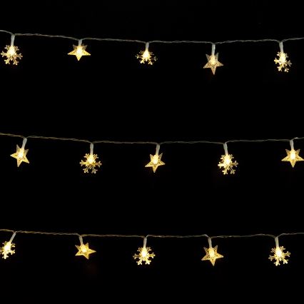Aigostar - Guirlande lumineuse LED extérieure 50 LED / 8 fonctions / 3x AA / 5 m / IP44 - blanc chaud, motif étoiles