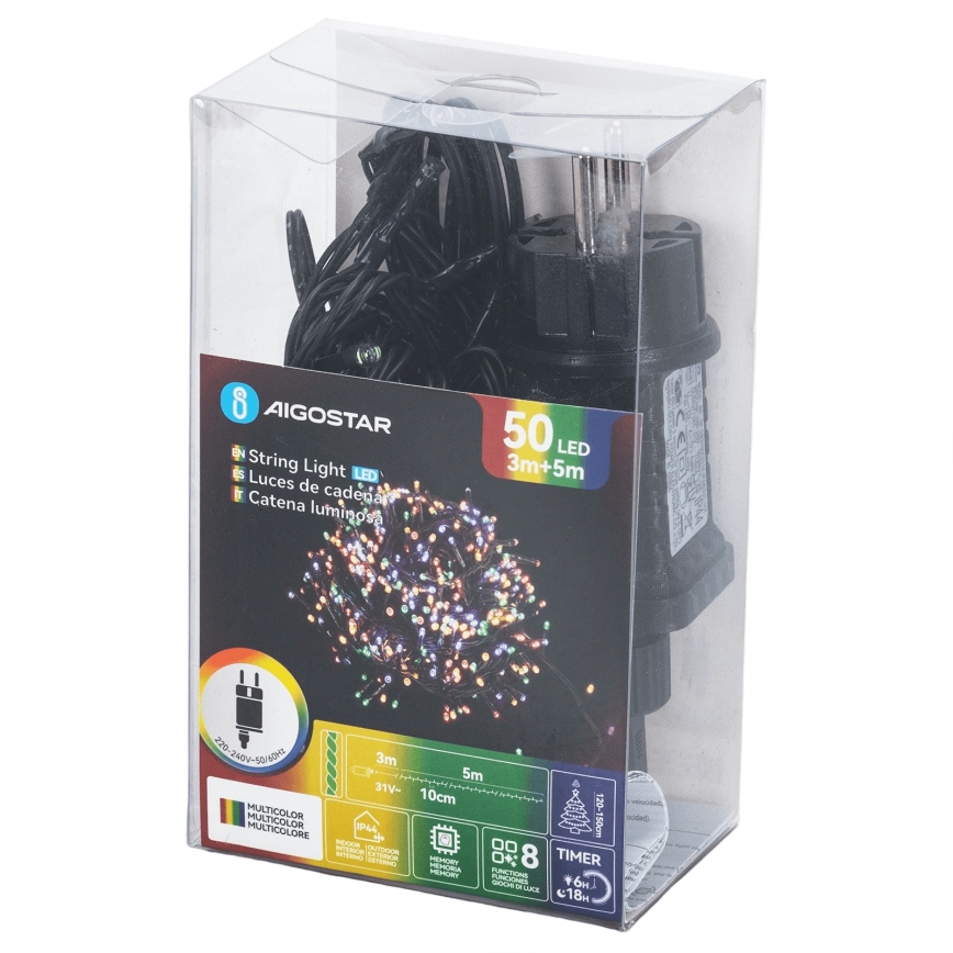 Aigostar - Guirlande lumineuse LED d'extérieur pour Noël 50 x LED / 8 fonctions 8 m IP44 multicolore