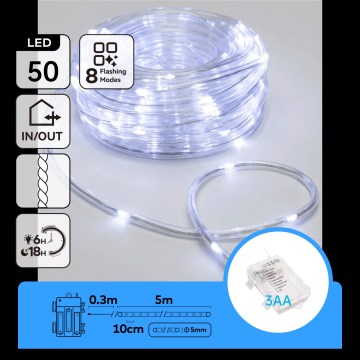 Aigostar - Guirlande lumineuse LED d'extérieur pour Noël 50xLED/8 fonctions 3xAA 5,3m IP44 blanc froid