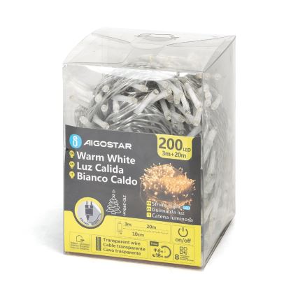 Aigostar - Guirlande lumineuse LED extérieure 200 LED, 8 fonctions, 23 m, IP44, blanc chaud