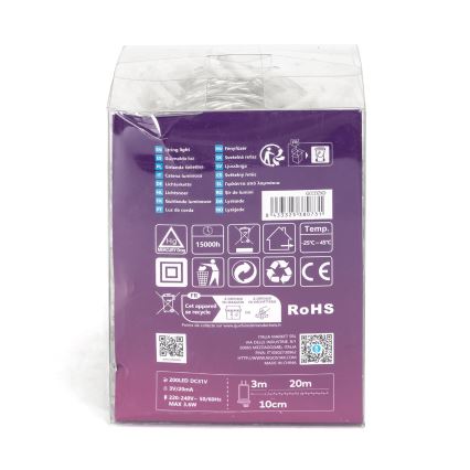 Aigostar - Guirlande lumineuse LED extérieure 200 LED, 8 fonctions, 23 m, IP44, blanc chaud