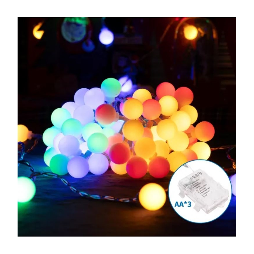 Aigostar - Guirlande lumineuse LED extérieure 25 LED / 3 piles AA / 8 fonctions / 2,8 m / IP44 / multicolore