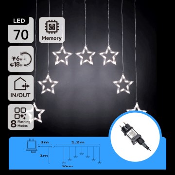 Aigostar - Guirlande lumineuse LED extérieure 70 LED 1,2×1 m IP44 blanc froid, motif étoiles