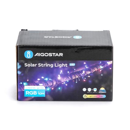 Aigostar - Guirlande lumineuse solaire à LED, 100 LED, 8 modes, 12 m, IP65, multicolore
